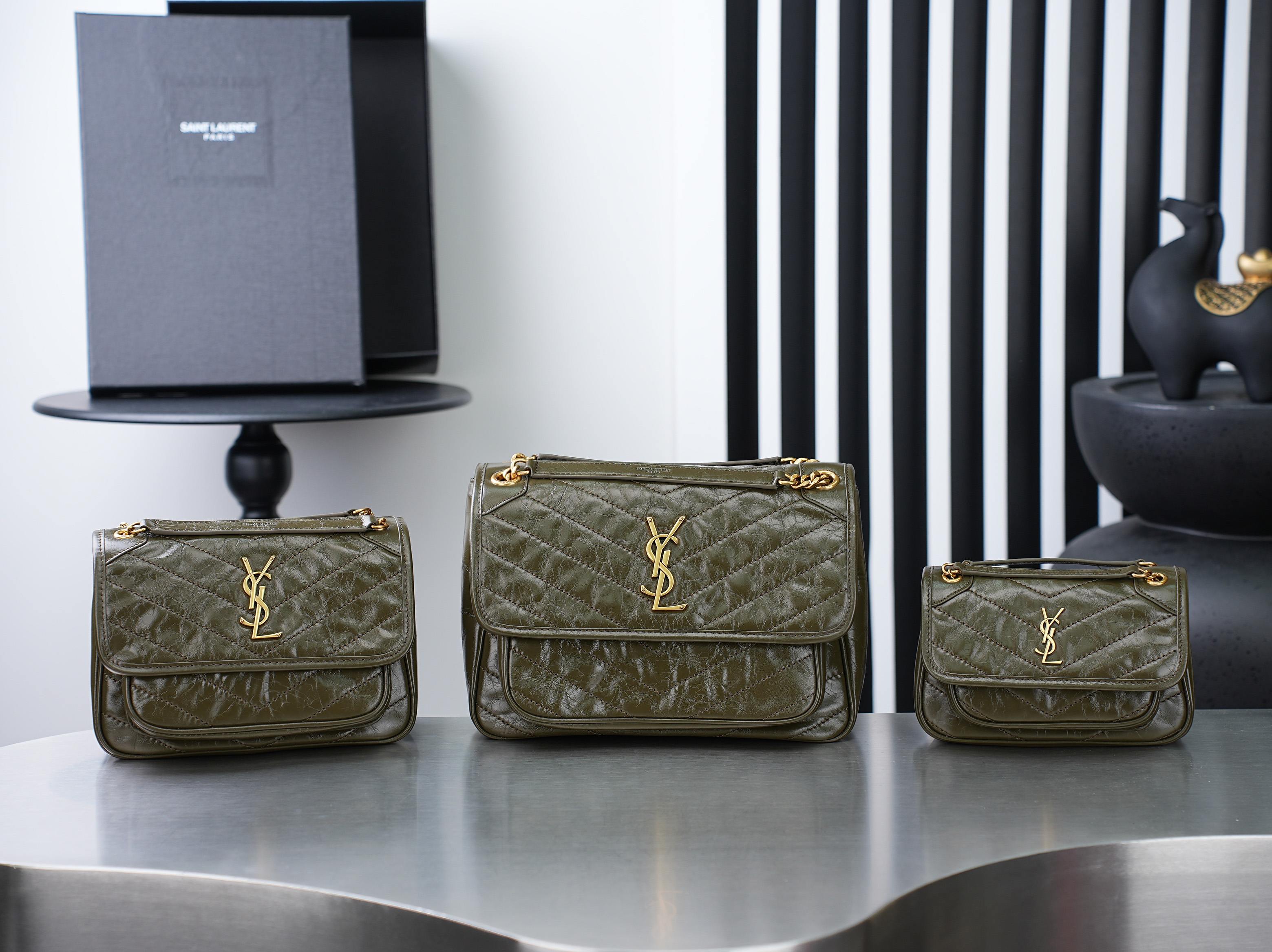 NO:895460,niki army green gold buckle small and medium mini 18cm846087-1 batch 28cm633184-1 batch 22cm633185-1 batch, saint laurent, saint laurent19860909niki军绿色金扣中小迷你 18cm846087-1批 28cm633184-1批 22cm633185-1批,圣罗兰,saint laurent,Bag