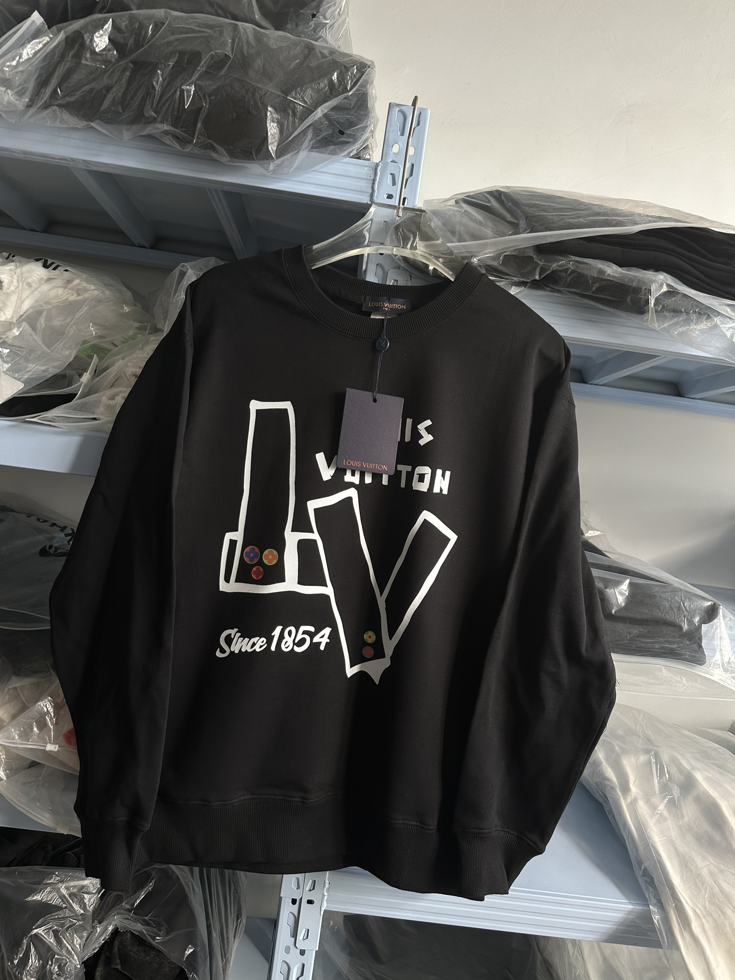 Louis Vuitton Kleding Sweatshirts Zwart Doodle Wit Afdrukken gekamd katoen Katoen