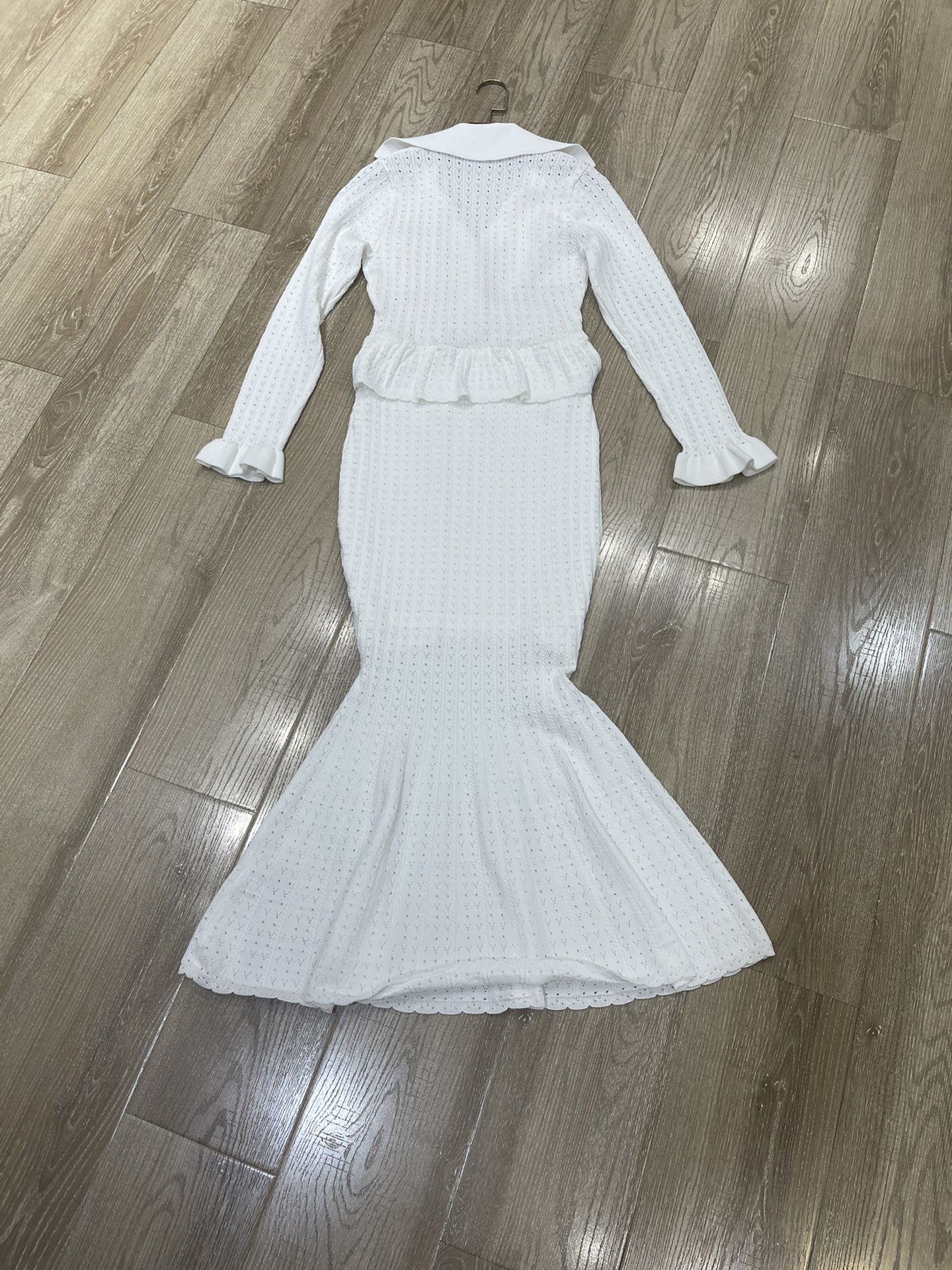 Title: P816 Self-Portrait 2025 Dress in Mist Blue Knitted Knits Summary: High-end women’s dress with V-neck, two knitted layers, and small size. - 图片 6