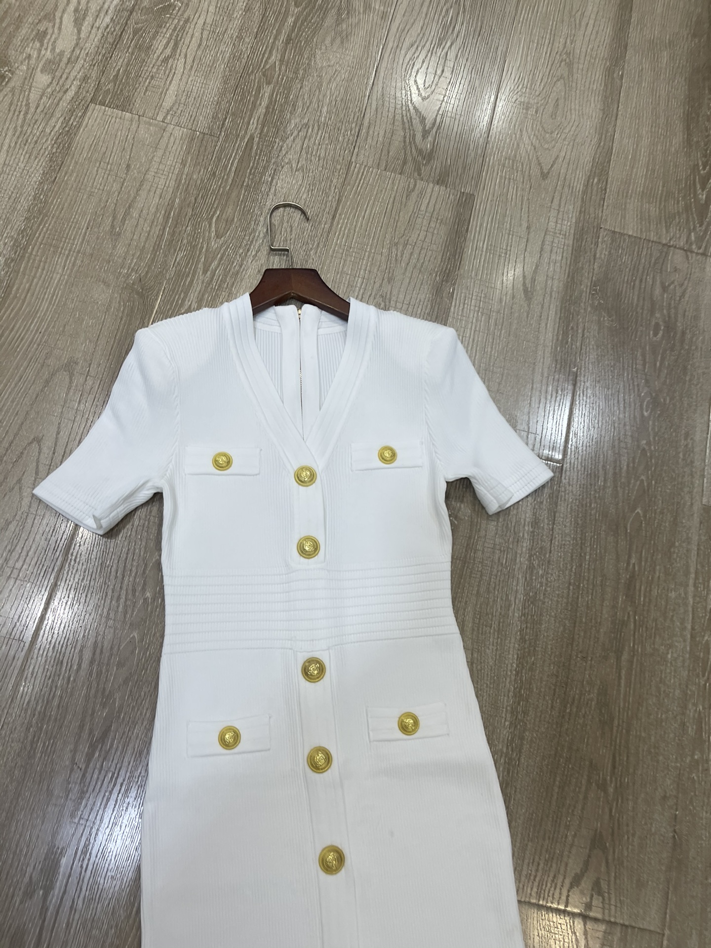 P624 High Quality Women’s Clothes with Packing B’s New Price V-button double-pocking dress Sml - 图片 2