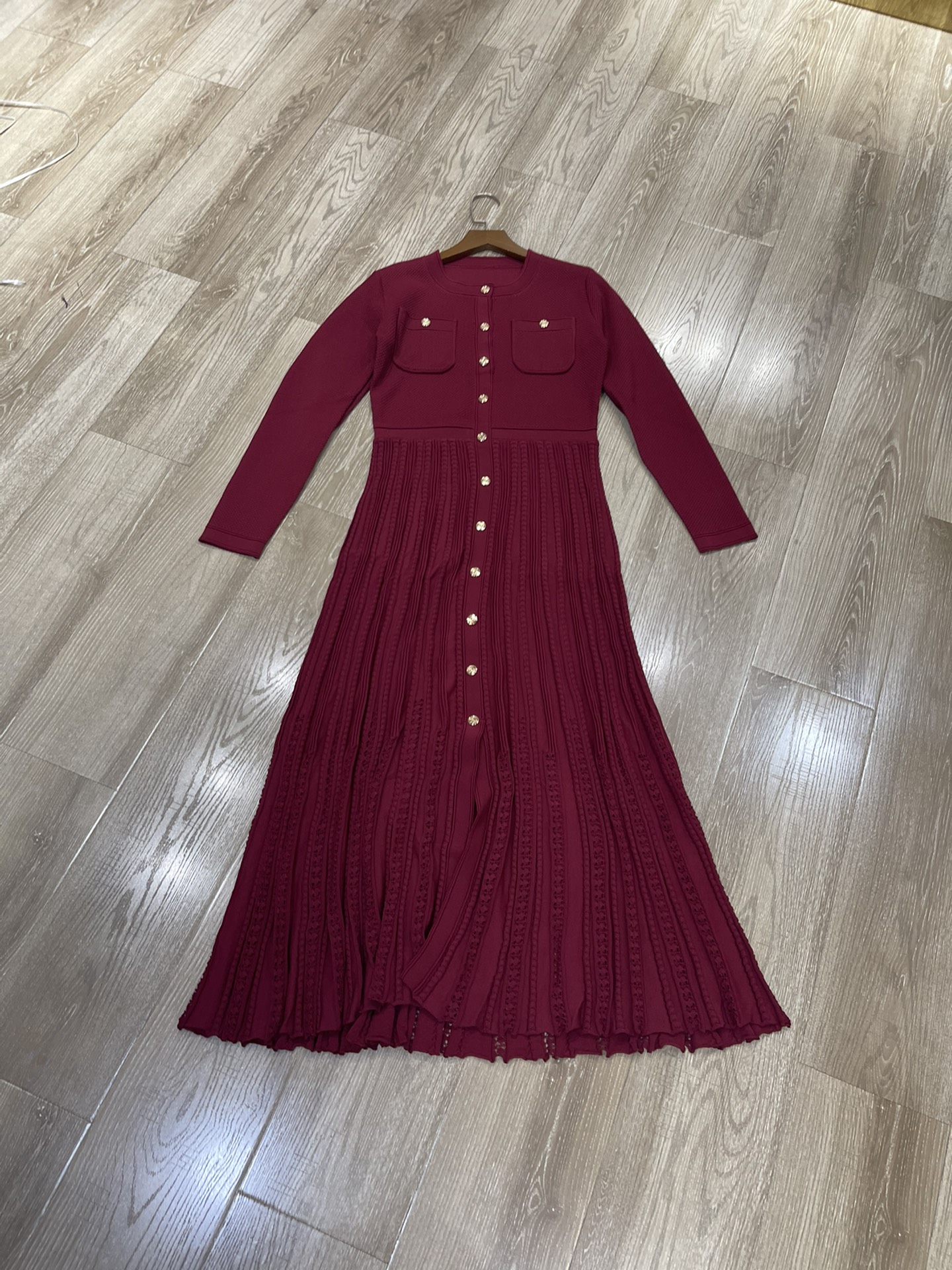 “High-End Women’s Clothes: Sandro French-Style Dress with Metal Buttons and Knitted Skirt 2025 Collection”
