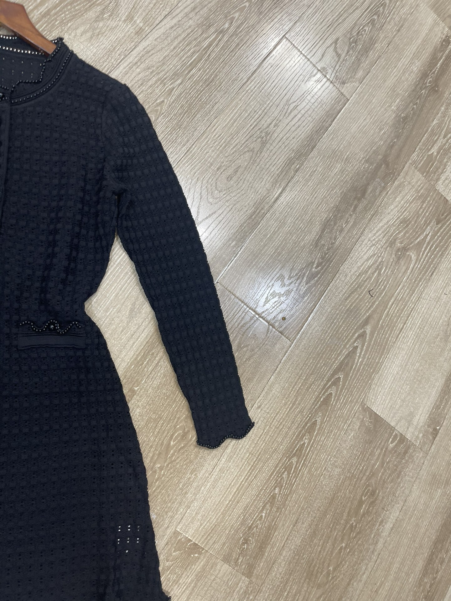 p708 High-end quality female dress package Sandro 2025, early autumn design blank-coloured knitted crotch dress sml - 图片 4