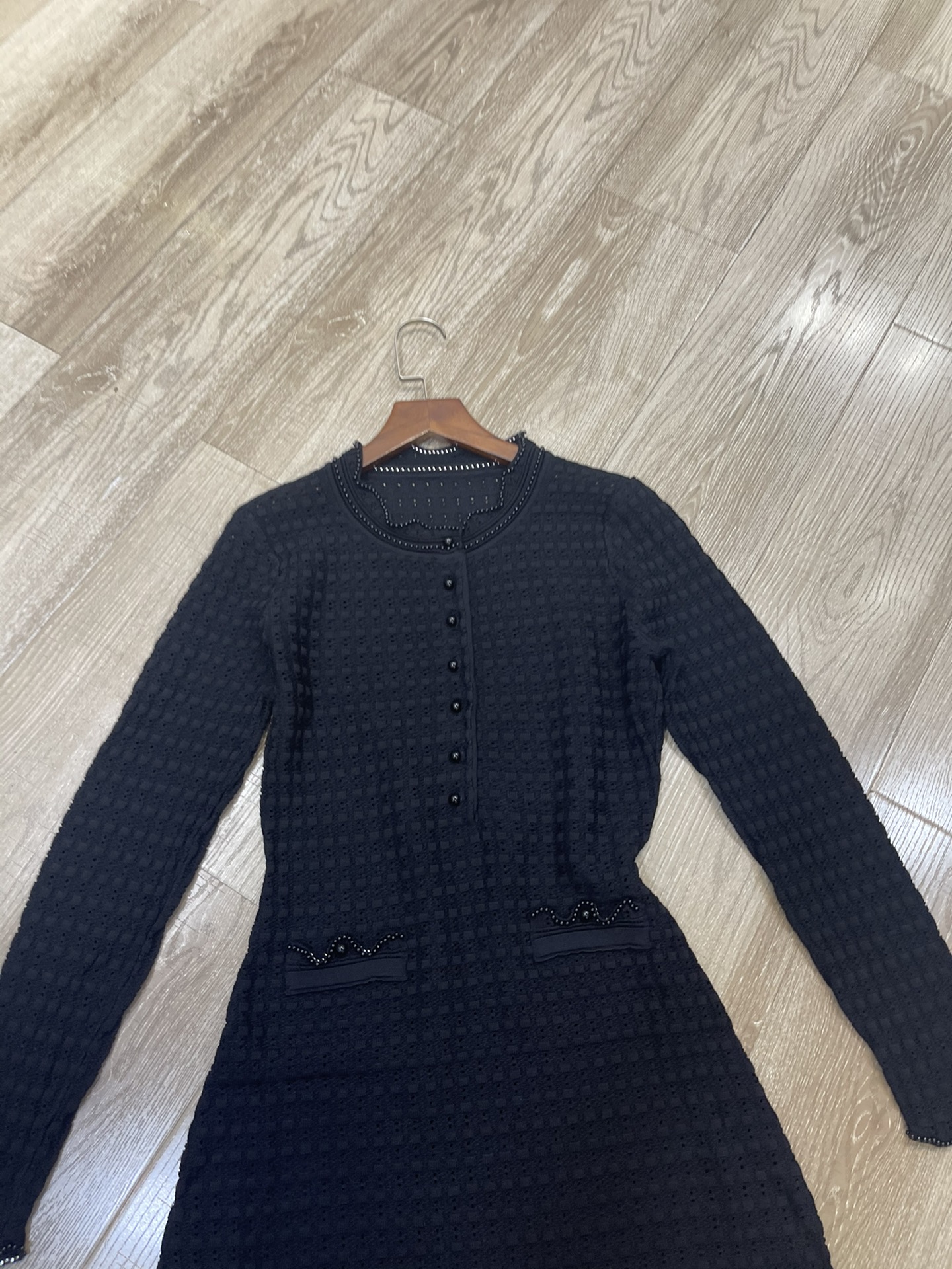 p708 High-end quality female dress package Sandro 2025, early autumn design blank-coloured knitted crotch dress sml - 图片 2