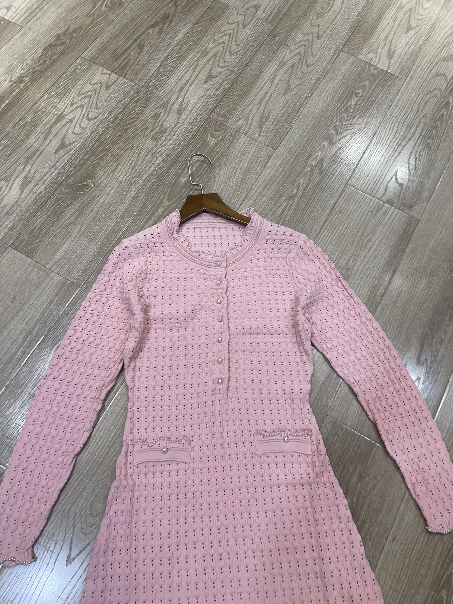 p708 High-end quality female dress package Sandro 2025, early autumn design blank-coloured knitted crotch dress sml - 图片 2