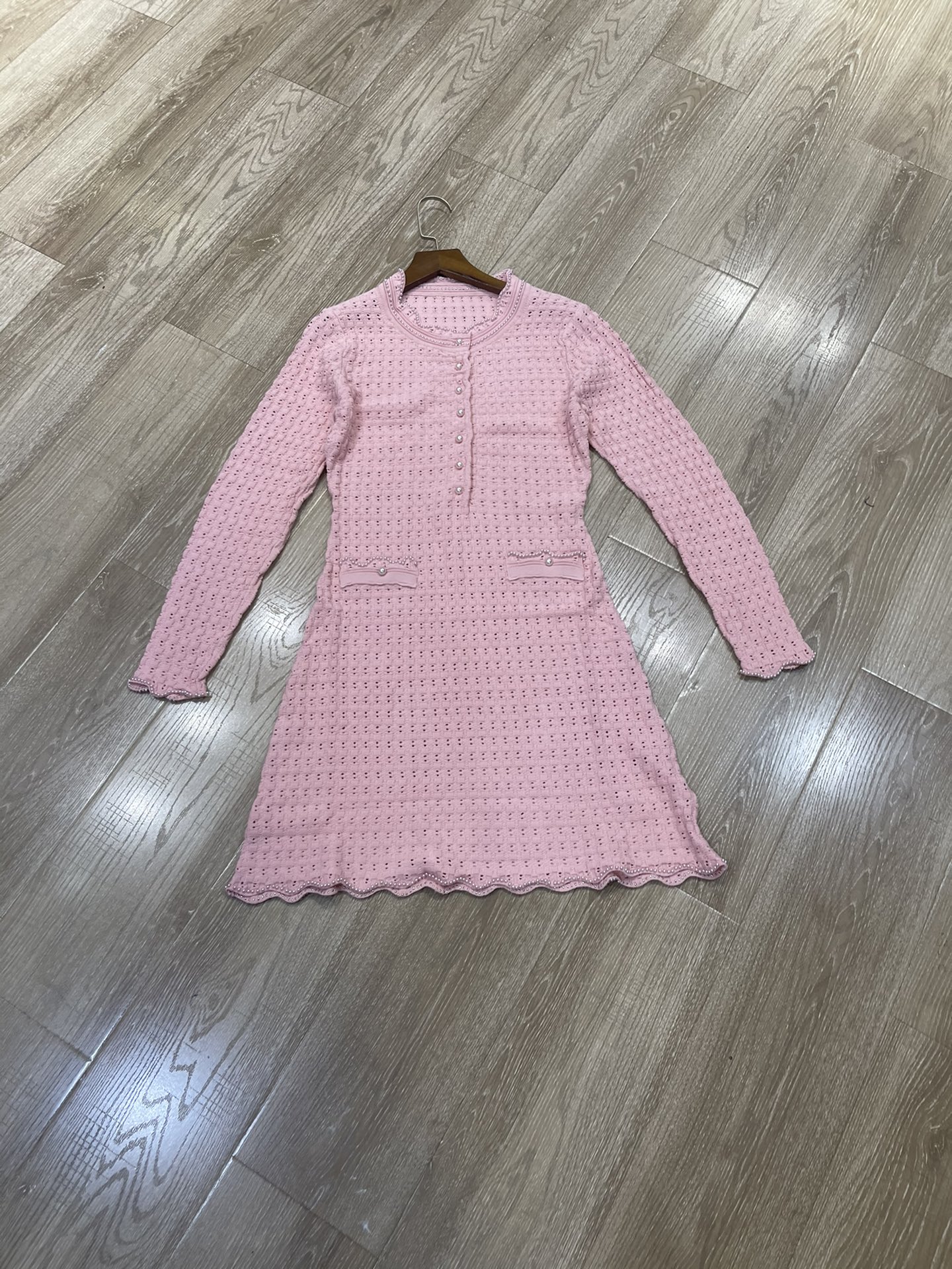 p708 High-end quality female dress package Sandro 2025, early autumn design blank-coloured knitted crotch dress sml - 图片 1