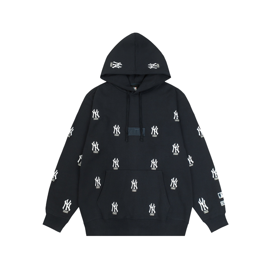 KITHXMLB Joint NY Embroidered Hoodie: Premium Fabric, Detailed Embroidery, Unisex, Hide Blue