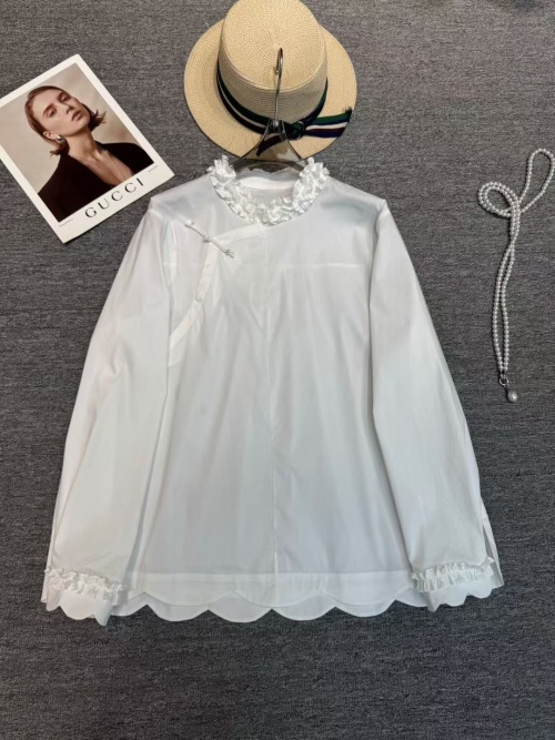 Elegant White Cotton Blouse with Ruffle Trim - Versatile and Stylish Top 1 Elegant White Cotton Blouse with Ruffle Trim - Versatile and Stylish Top