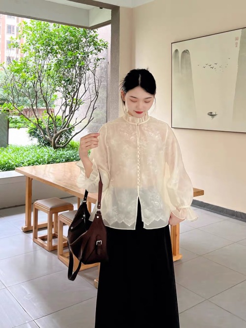 Elegant Lace Trim Blouse - Versatile Top for All Seasons, Available in M-XL 1 Elegant Lace Trim Blouse - Versatile Top for All Seasons, Available in M-XL