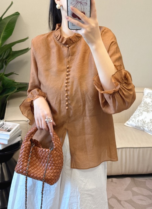 Elegant Ruffle Trim Blouse - Versatile Top for All Seasons 1 Elegant Ruffle Trim Blouse - Versatile Top for All Seasons