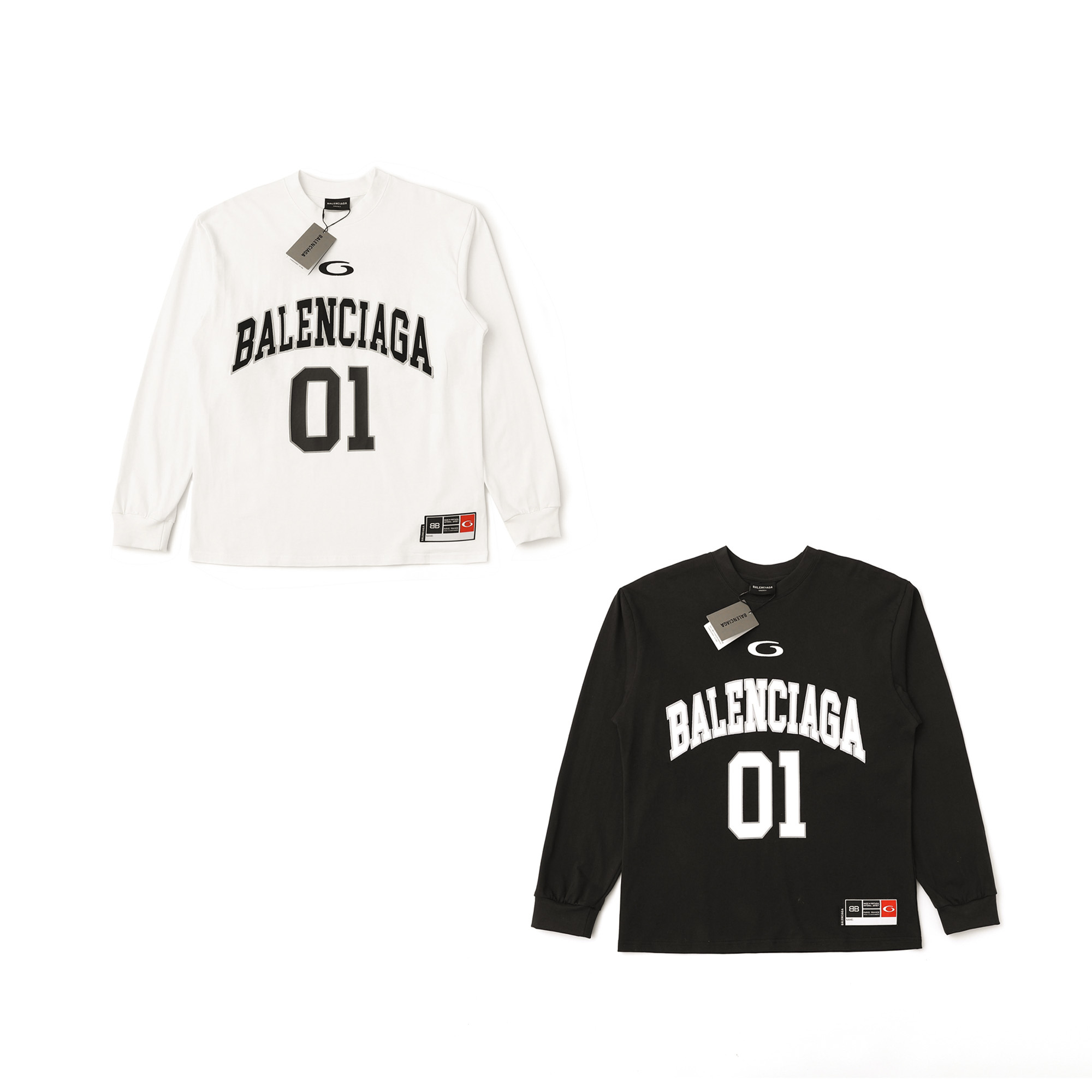 【补出】YJ 最最最新款BALENCIAGA巴黎世家 BASKETBALL 系列 0号球衣长袖T恤 男女同款\n原样购入开发 面料订制染色 做水洗预缩支精梳紧密纺纱 定制螺纹 男女同款\n进出专柜无压力 天花板品质 配件包装 一应俱全 \n区别市面普通纯黑 纯白错版（短袖/外套夹克随后）\n颜色：黑灰色 杏白色\n尺码：XS S M L （Os落肩宽松版型）\n衣长	                            \n胸围      	  YZ 	            \n袖长                                 