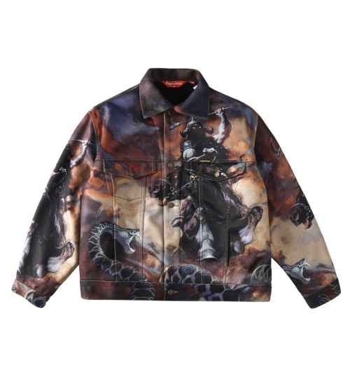 Supreme x Frank Frazetta Faux Shearling Lined Trucker Jacket - Rider vs Snake 1 Supreme x Frank Frazetta Faux Shearling Lined Trucker Jacket - Rider vs Snake
