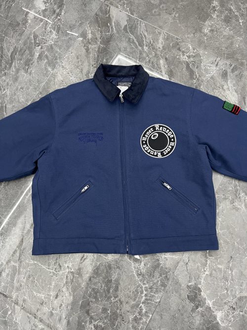 Stussy x Denim Tears SS25 Navy Blue Work Jacket with Logo Print
