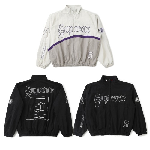 Supreme SS25 Old English Track Jacket Set - Embroidered Logo, Zip-Up, Stand Collar 1 Supreme SS25 Old English Track Jacket Set - Embroidered Logo, Zip-Up, Stand Collar
