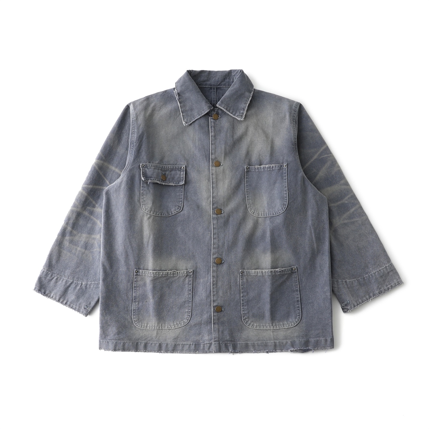 Prada Distressed Denim Workwear Jacket – Washed Canvas, Vintage Aesthetic