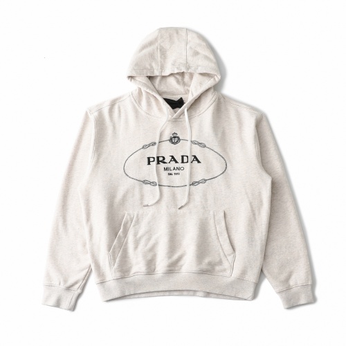 Prada SS23 Logo Print Hoodie - Long Sleeve Sweatshirt, Natural Color 1 Prada SS23 Logo Print Hoodie - Long Sleeve Sweatshirt, Natural Color