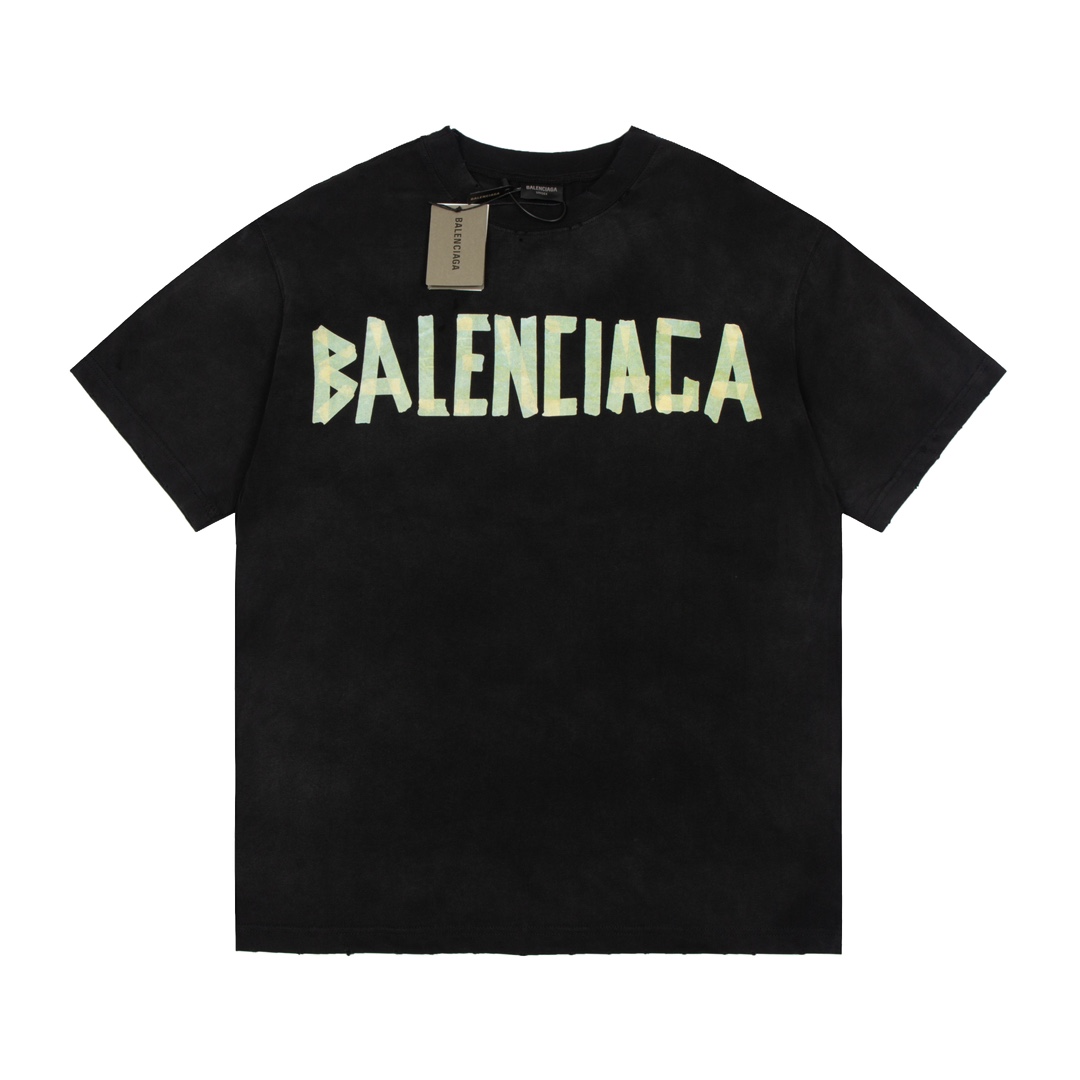 高品质 Balenciga/巴黎世家 美纹纸前后拼接短袖T恤 新款短袖