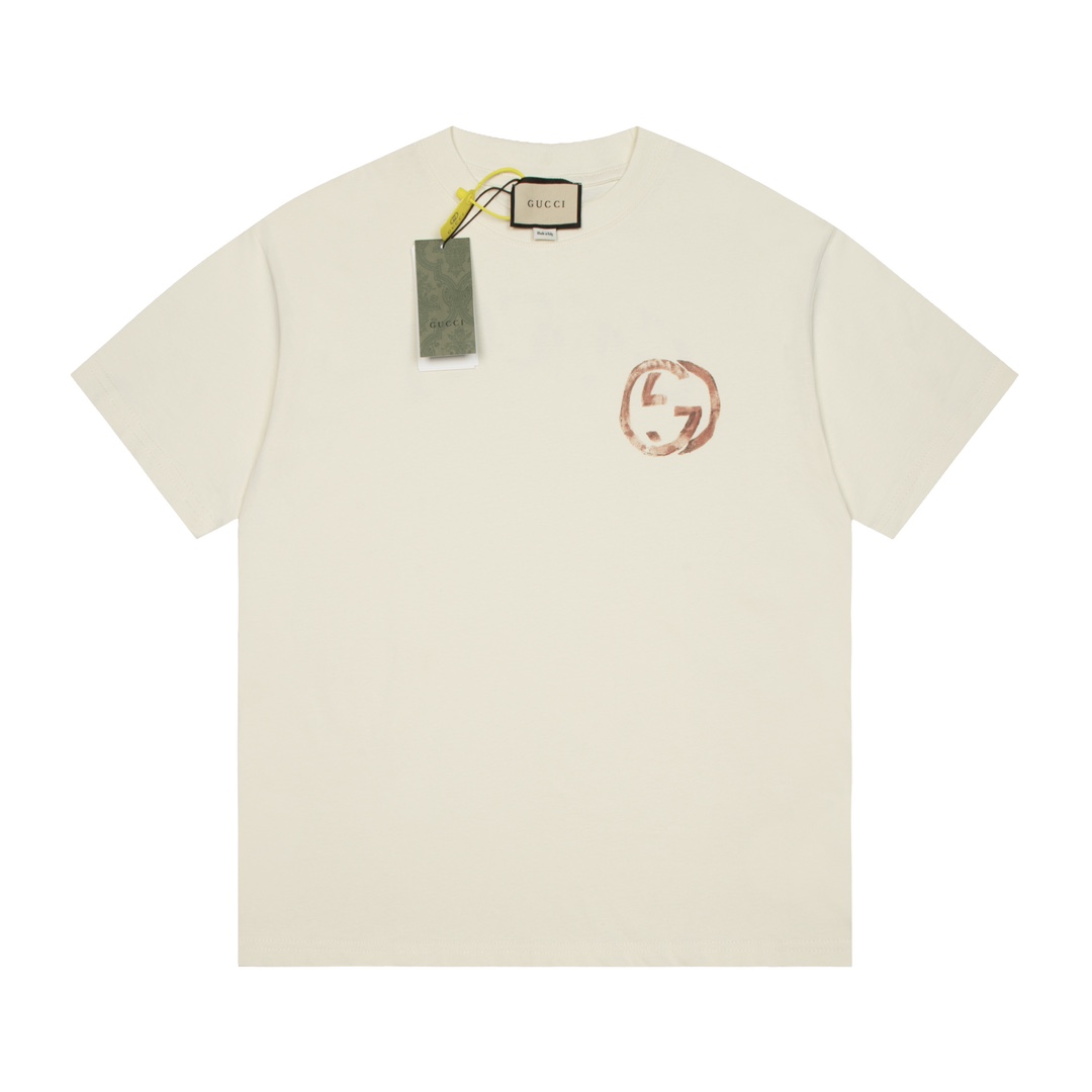 Gucci Clothing T-Shirt Doodle Printing Unisex Cotton Short Sleeve