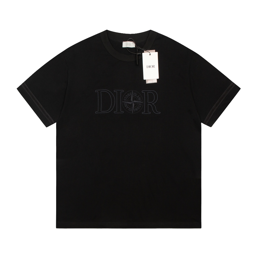 Dior Clothing T-Shirt Embroidery Unisex Cotton Short Sleeve