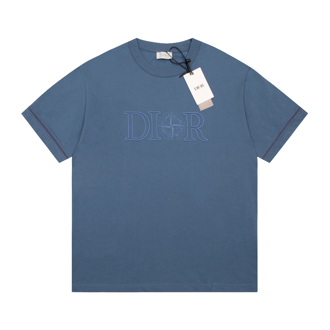 Dior Clothing T-Shirt Embroidery Unisex Cotton Short Sleeve