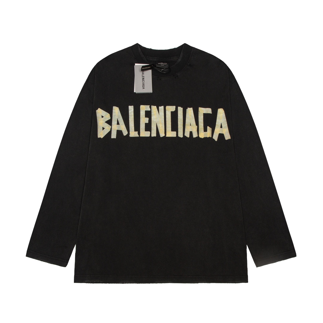 Balenciaga/巴黎世家 磨破 胶带 长袖T恤