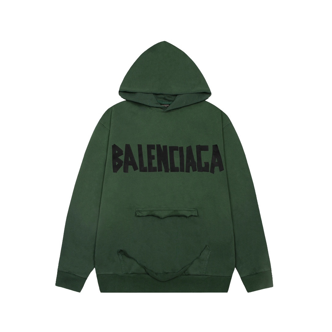 高品质 Balenciga/巴黎世家 磨破 胶带连帽卫衣