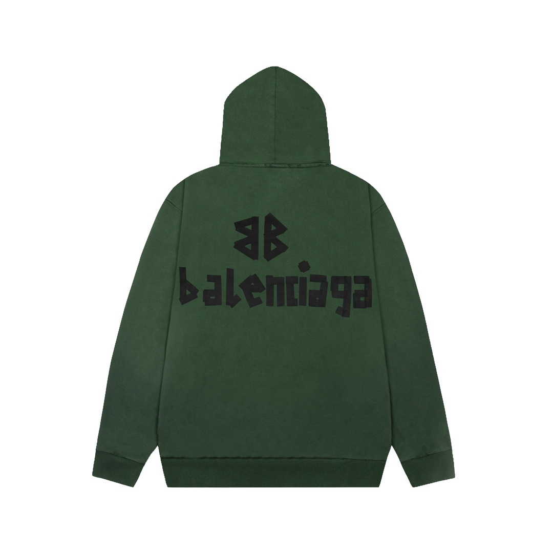 高品质 Balenciga/巴黎世家 磨破 胶带连帽卫衣