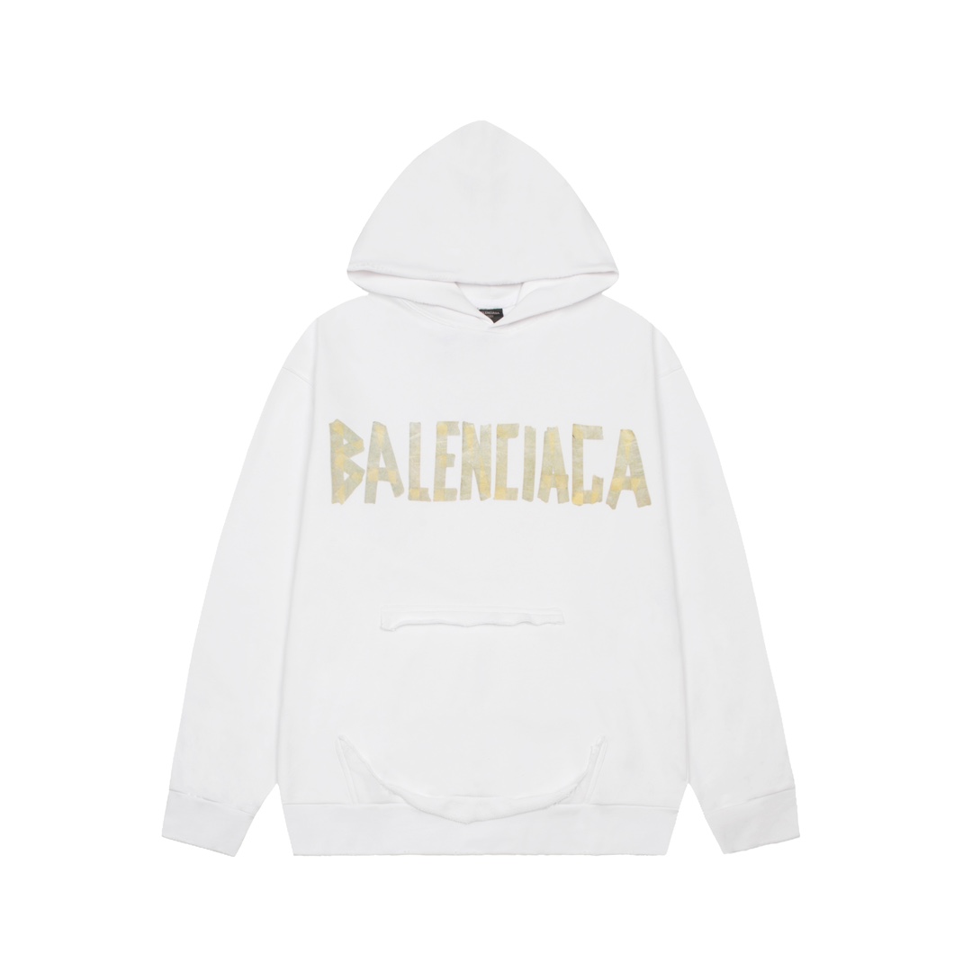 高品质 Balenciga/巴黎世家 磨破 胶带连帽卫衣