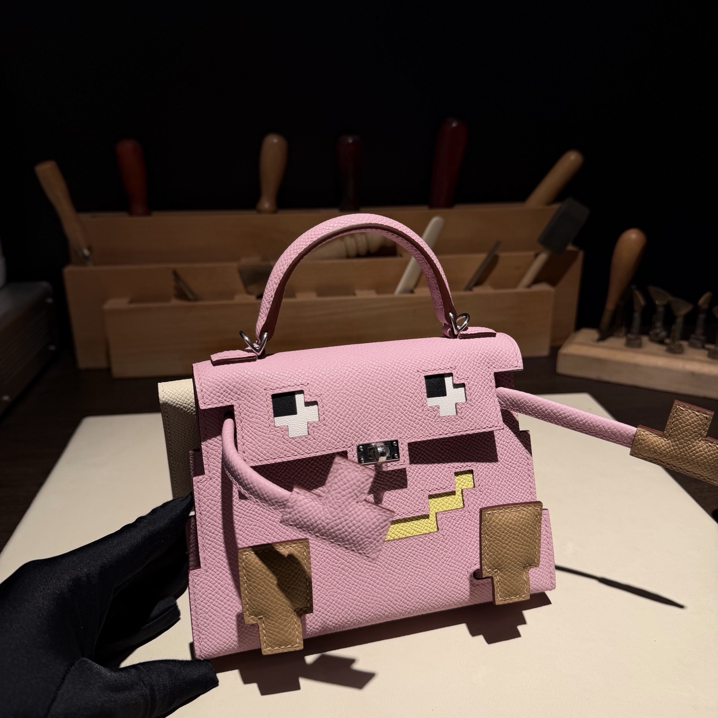 🐎Nuevo Kelly doll Mosaico bolso muñeca 16.5cm piel Epsom importada de fábrica【malva】hebilla plateada súper lindo edici…