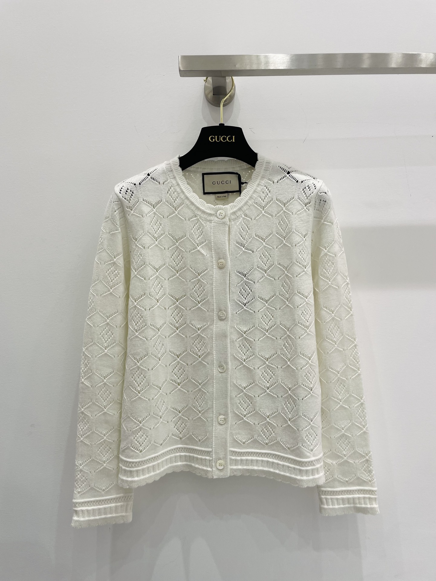 Gucci Abbigliamento Cardigan Beige Rosa Bianco Openwork Lana