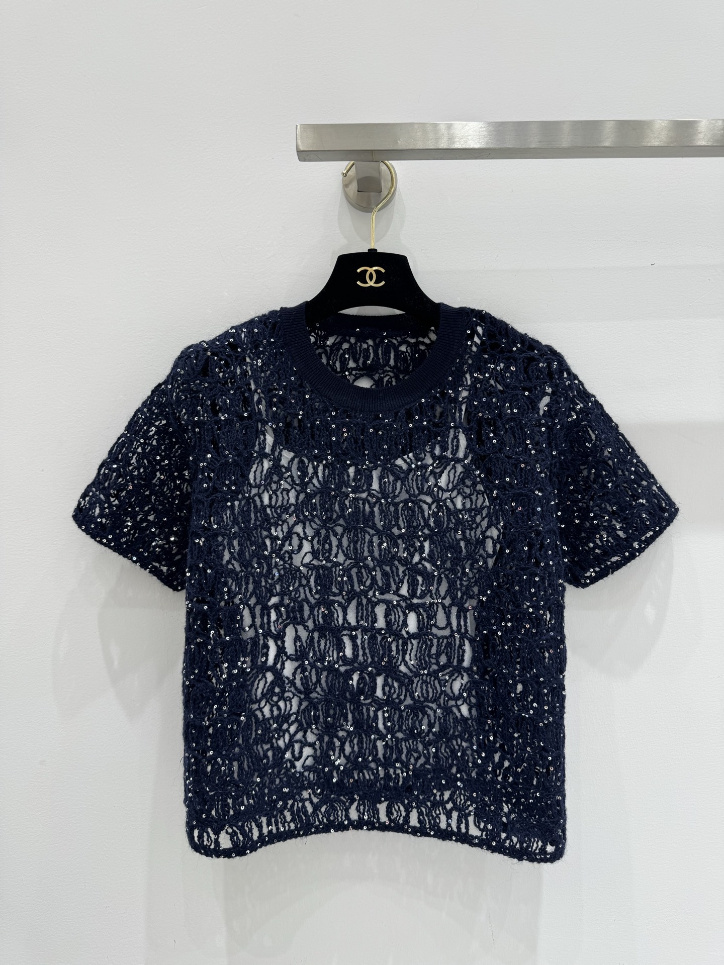 NO:438040,BC 2025 Summer New Model Heavy Industry Beads Hollow Short Sleeves!  Two-color SML, T-shirt,alexander wang19860909BC 2025 夏季新款 重工珠片镂空短袖！两色SML,,T-shirt,alexander wang,Women's clothing