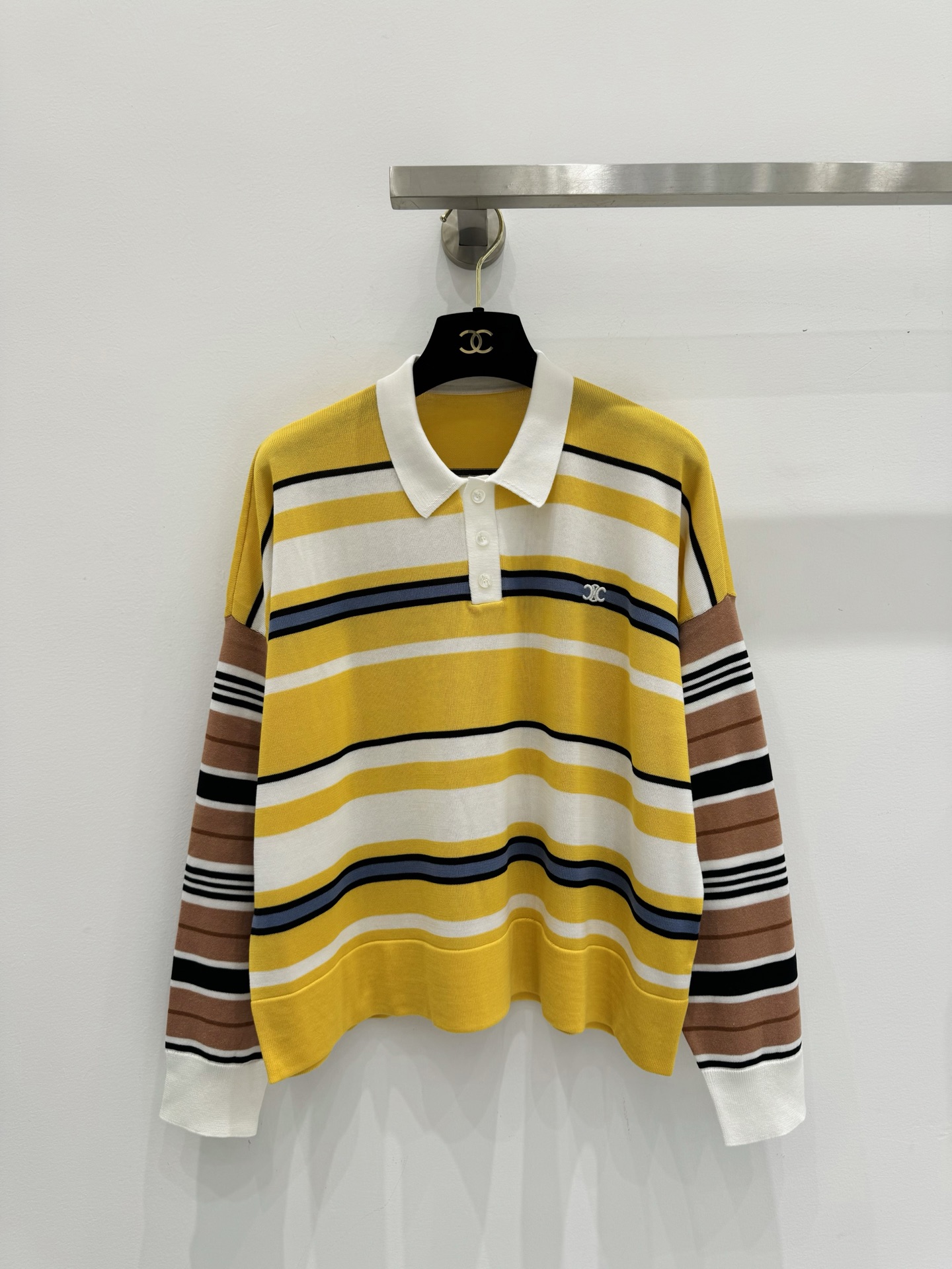 NO:438019,Celin* 2025 Early Autumn New Style Contrast Striped Fall Shoulder Long Sleeves!  Custom knitted cotton fabric SML, celine, alexander wang19860909Celin* 2025 早秋新款 撞色条纹落肩长袖！定制针织棉面料 SML,,celine,alexander wang,Women's clothing