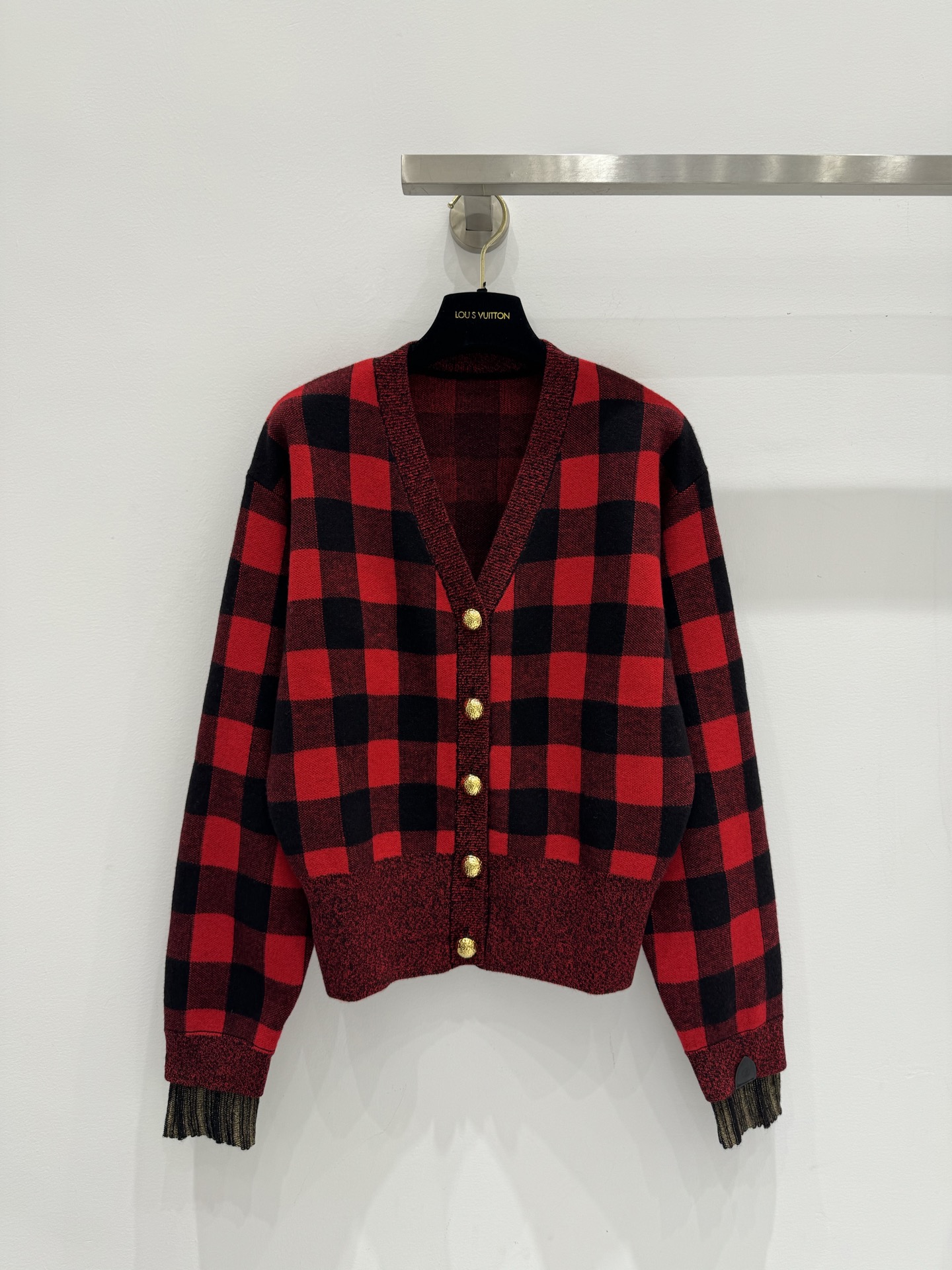 NO:508295,Lv plaid V-neck cardigan!  1 color/SML, louis vuitton,alexander wang19860909Lv格子V领开衫！1色/SML,,louis vuitton,alexander wang,Women's clothing
