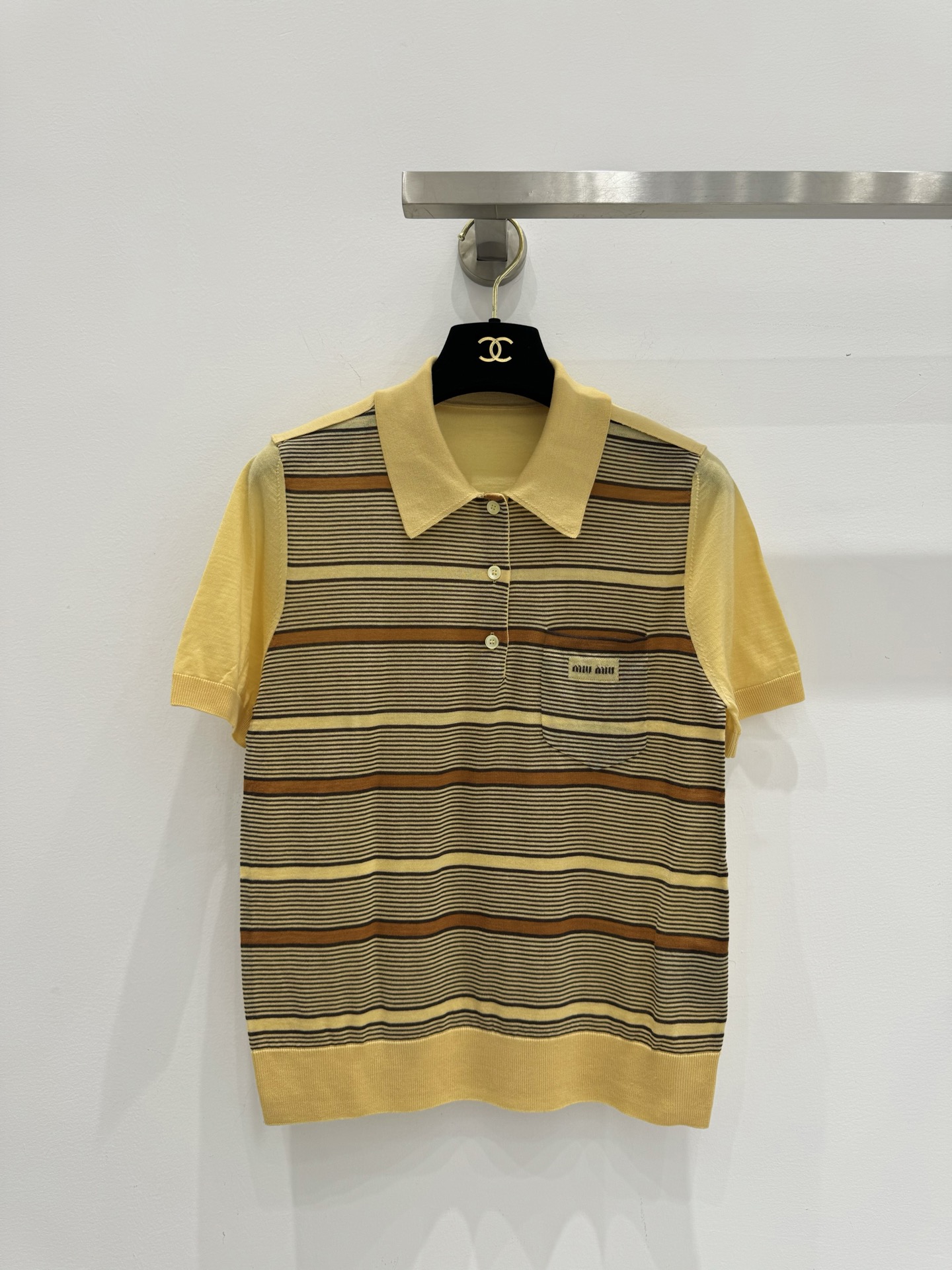 NO:508254,Miu logo lapel striped short sleeves!  S/M/L, miumiu, T-shirt, alexander wang19860909Miu徽标翻领条纹短袖！一色S/M/L,,miumiu,T-shirt,alexander wang,Women's clothing