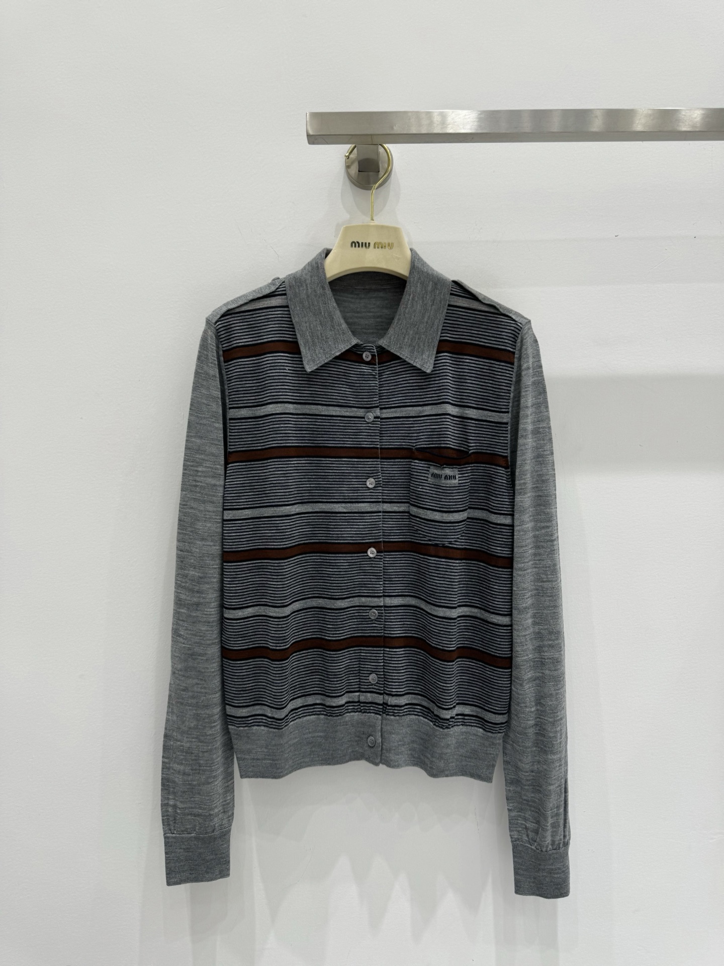 NO:508251,Miu logo lapel striped long sleeves!  S/M/L, miumiu, alexander wang19860909Miu徽标翻领条纹长袖！一色S/M/L,,miumiu,alexander wang,Women's clothing