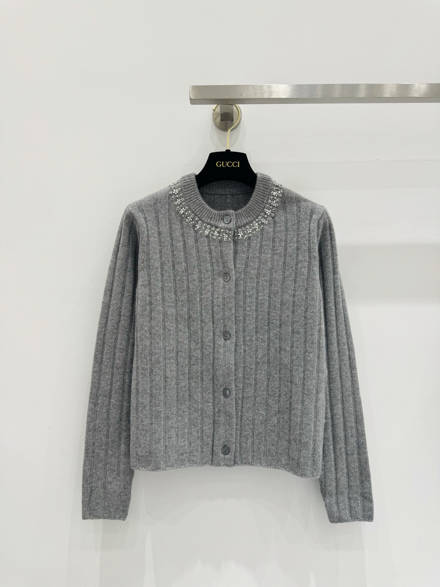 Gucci Gray Ribbed Button Cardigan