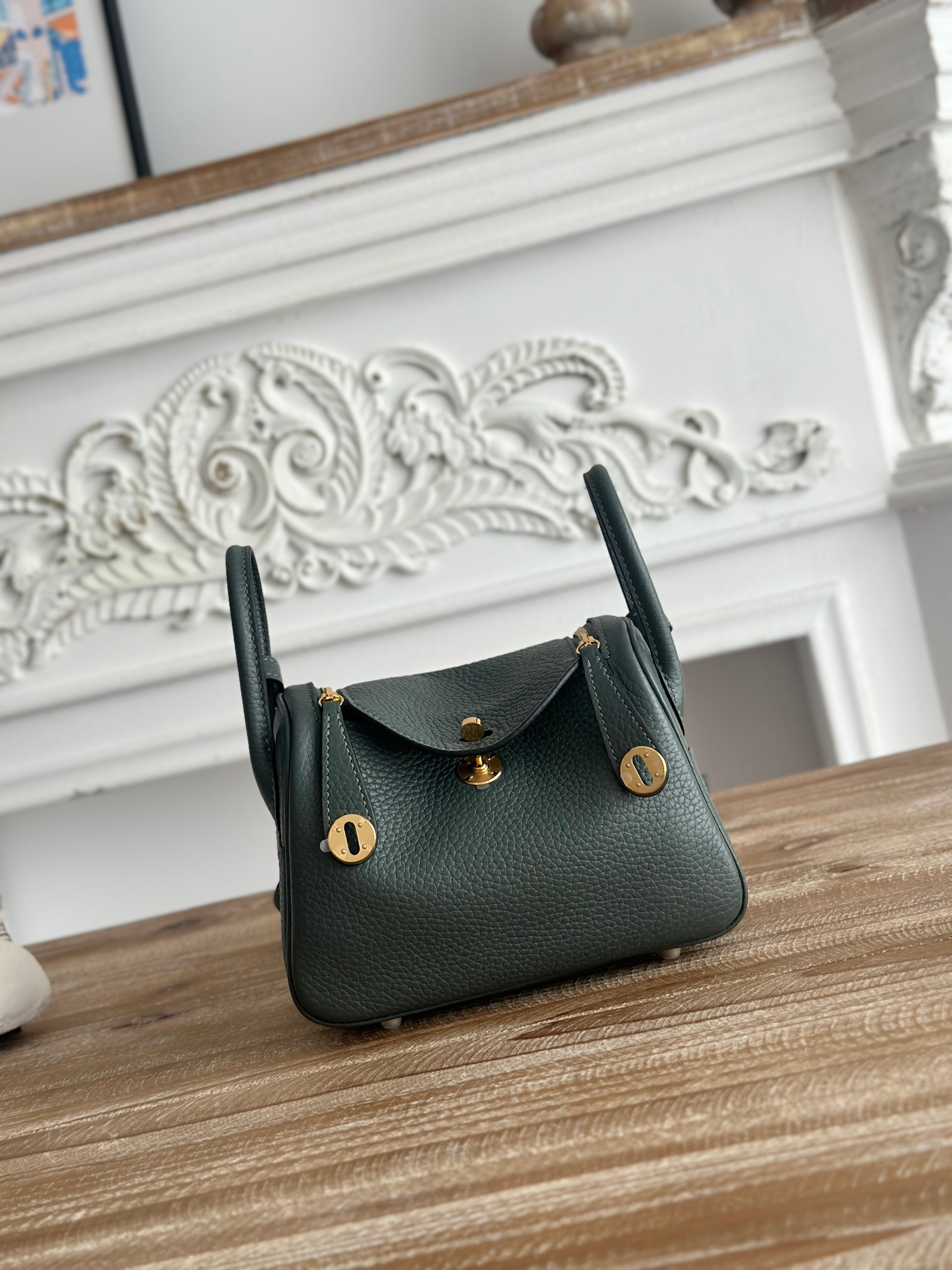 Hermes Lindy Sacos de corpo cruzado & Ombro Verde Costura Hardware Dourado