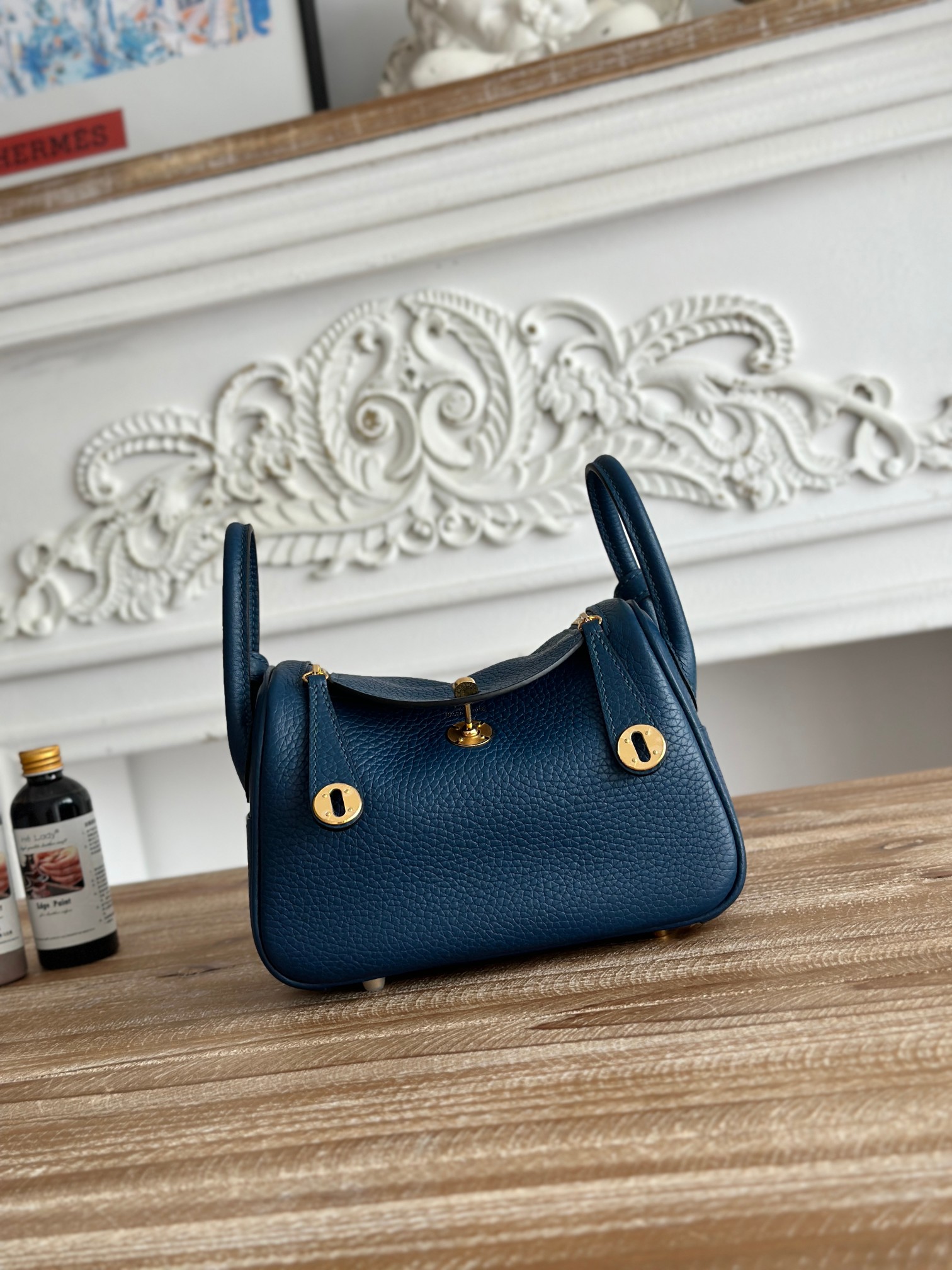 Hermes Lindy Sacos de corpo cruzado & Ombro Azul Costura Hardware Dourado