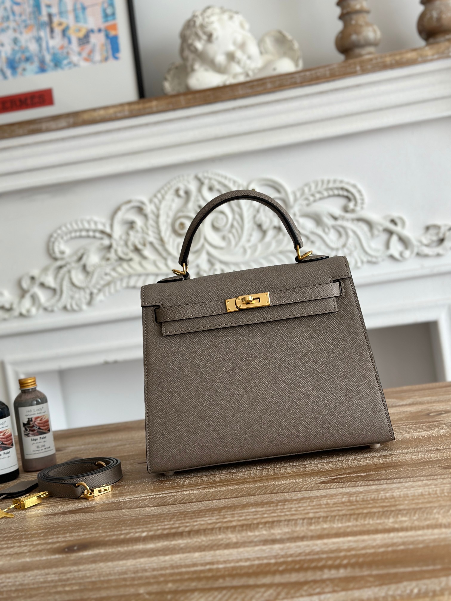 Hermes Kelly On-line
 Cinzento Hardware Dourado Epsom