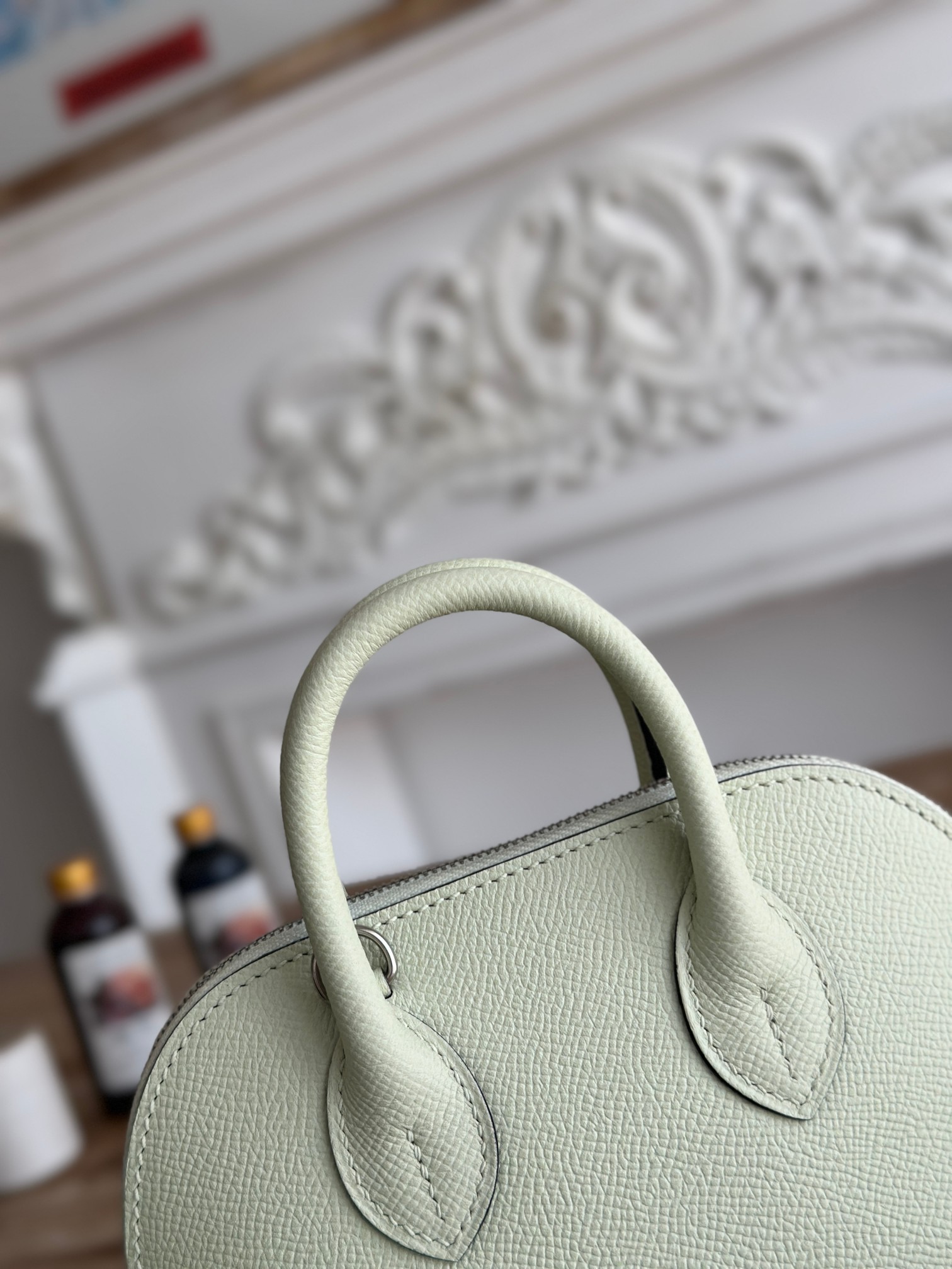 Hermès Hermes New limited edition Mini bowling wheel bag, Ep leather imported from France, fully handmade, bubble green, wheels can slide, super