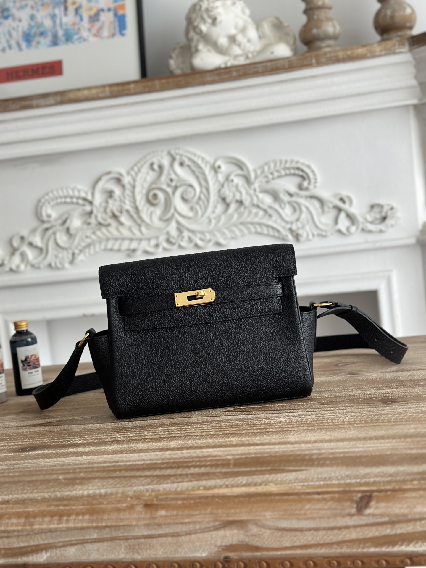 Hermes Kelly Messenger Black Togo crossbody everyday