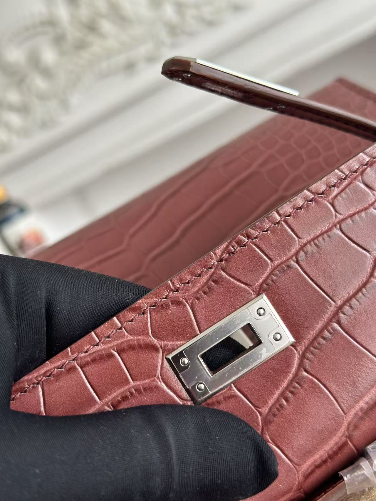 Hermès Kelly Mini Alligator Embossed Leather Handbag - Rouge, Silver Hardware 9 i1744389038326 8543 0 7