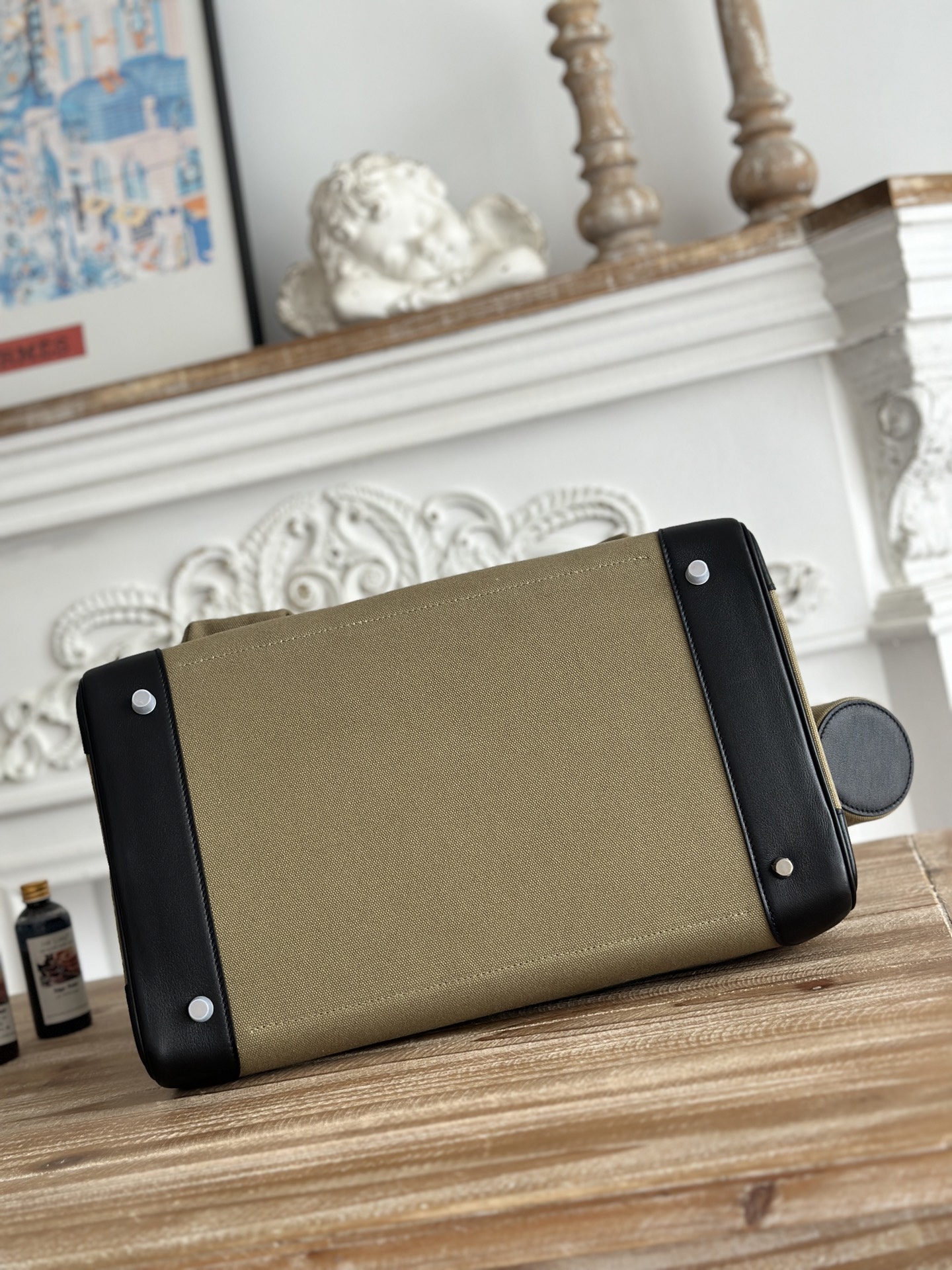 Hermes HAC Cargo Beige canvas and Black leather 40 travel everyday