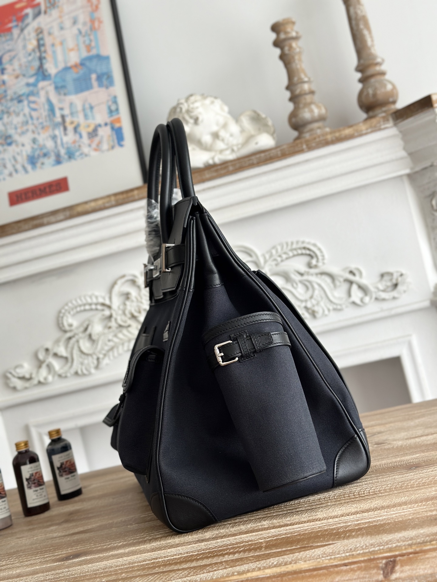 Hermes HAC Cargo Black canvas and leather 40 travel everyday
