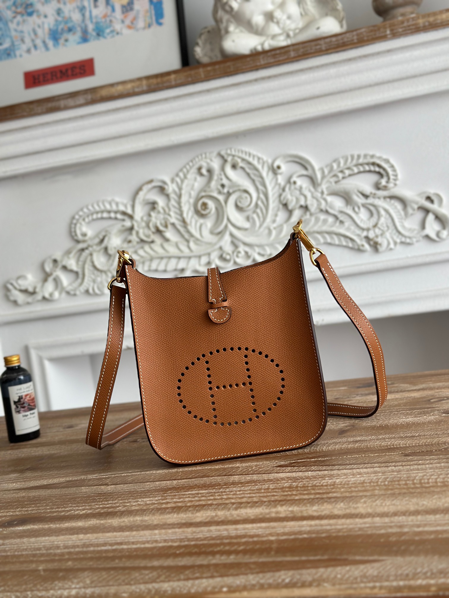 NO:698941,Mini Esom Eveline, semi-handmade + wax thread, self-matched shoulder strap, color golden brown, gold buckle, mini size 17cm, Hermes, hermes, Hermes,19860909迷你Esom伊芙琳 半手工+蜡线 自配肩带 颜色金棕、金扣 迷你尺寸17cm,爱马仕,hermes,Hermes,,Bag