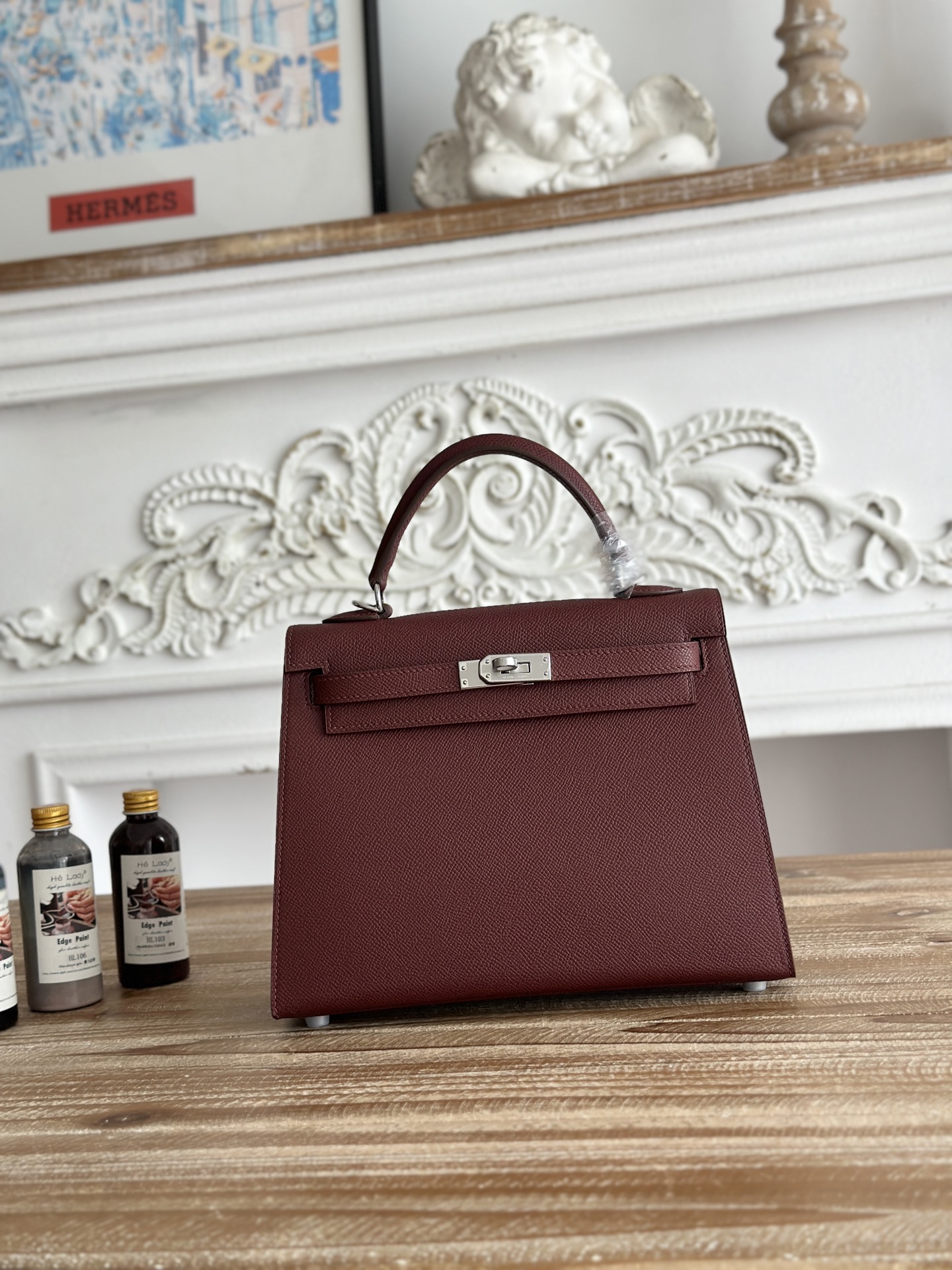 NO:894023,Kelly Kelly esom leather, semi-hand-stitched wax thread, color burgundy, silver buckle, size 25cm, Hermes, hermes, Hermes,19860909凯莉Kelly esom皮 半手工手缝蜡线 颜色酒红、银扣 尺寸25cm,爱马仕,hermes,Hermes,,Bag