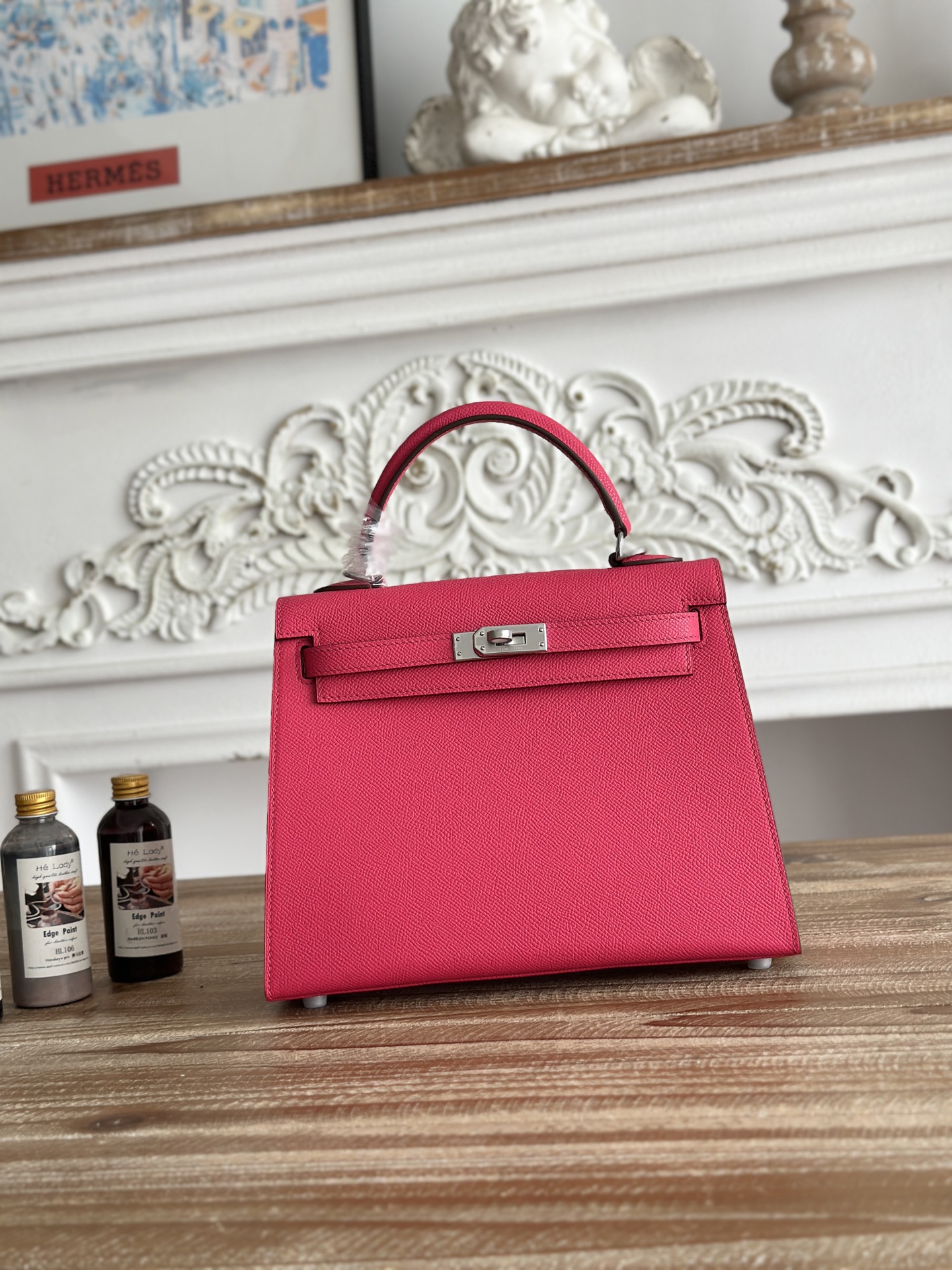 NO:894038,Kelly Kelly esom leather, semi-hand-stitched wax thread, color pink, silver buckle, size 25cm, Hermes, Hermes, Hermes,19860909凯莉Kelly esom皮 半手工手缝蜡线 颜色桃红,银扣 尺寸25cm,爱马仕,hermes,Hermes,,Bag