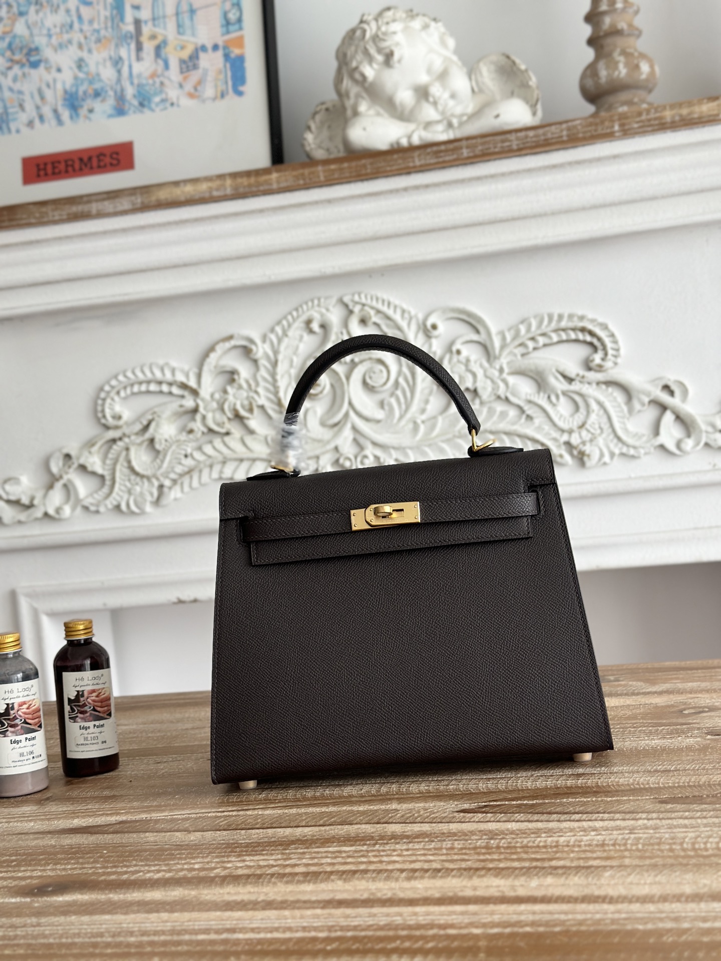NO:894019,Kelly esom leather, semi-hand-stitched wax thread, color ebony, gold buckle, size 25cm, Hermes, Hermes, Hermes,19860909凯莉Kelly esom皮 半手工手缝蜡线 颜色乌木色,金扣 尺寸25cm,爱马仕,hermes,Hermes,,Bag