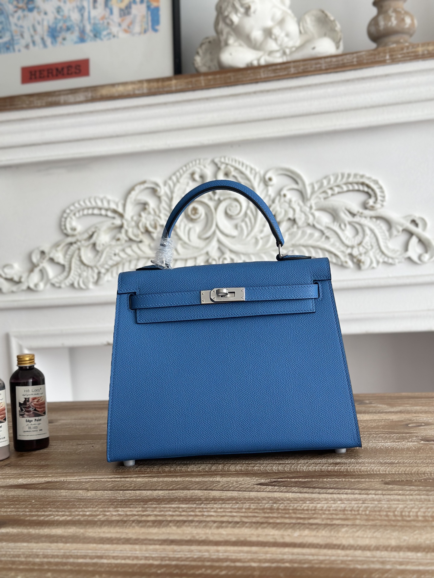 NO:894036,Kelly esom leather, semi-handmade hand-stitched wax thread, color water demon blue, silver buckle, size 25cm, Hermes, hermes, Hermes,19860909凯莉Kelly esom皮 半手工手缝蜡线 颜色水妖兰,银扣 尺寸25cm,爱马仕,hermes,Hermes,,Bag