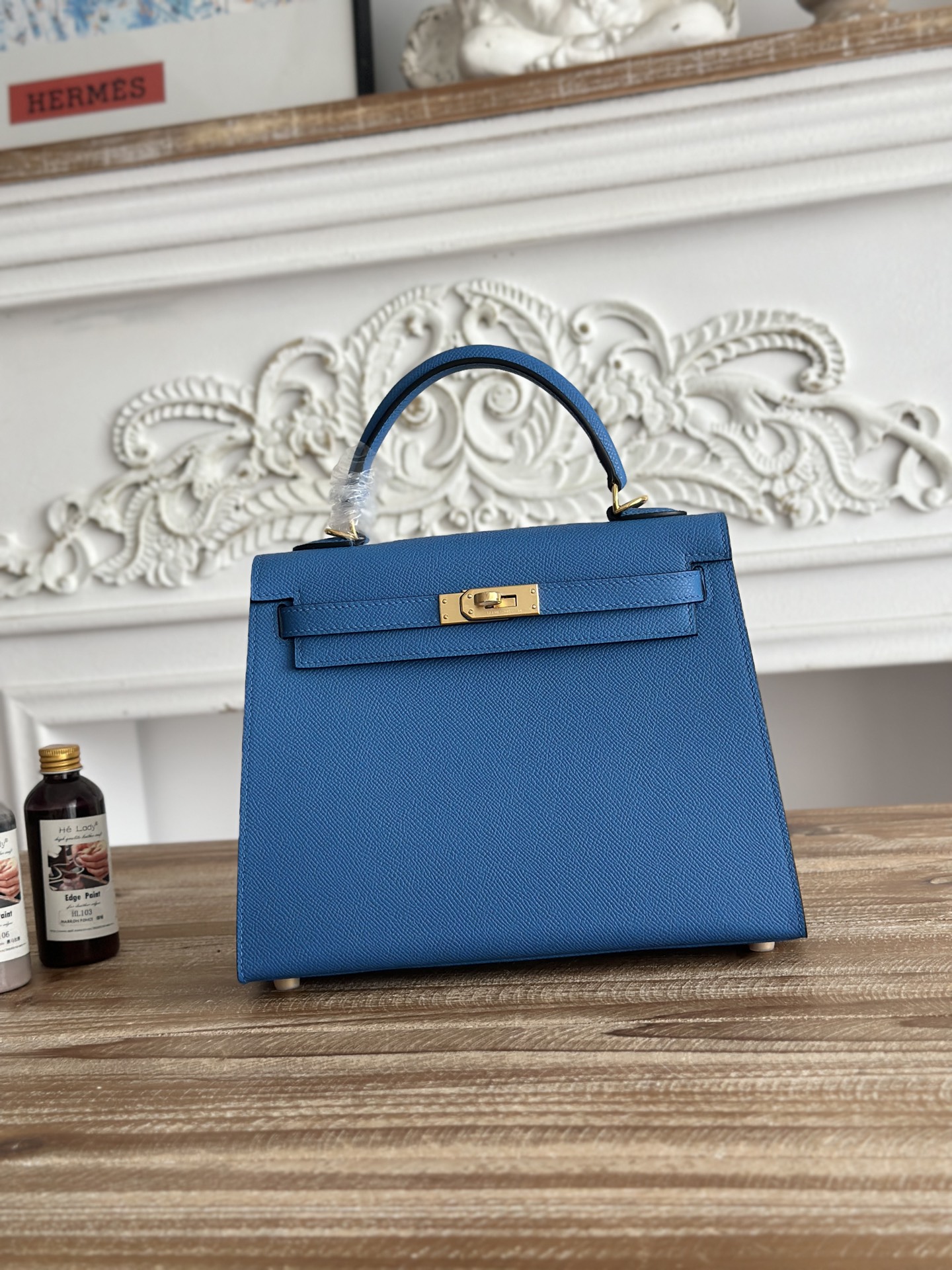 NO:894039,Kelly esom leather, semi-handmade hand-stitched wax thread, color water demon blue, gold buckle, size 25cm, Hermes, hermes, Hermes,19860909凯莉Kelly esom皮 半手工手缝蜡线 颜色水妖兰,金扣 尺寸25cm,爱马仕,hermes,Hermes,,Bag