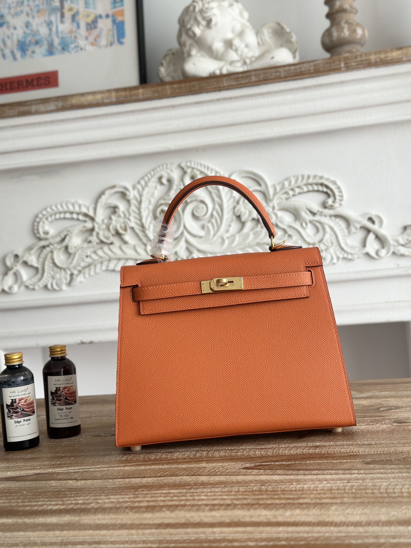 NO:894042,Kelly esom leather, semi-hand-stitched wax thread, color orange, gold buckle, size 25cm, Hermes, hermes, Hermes,19860909凯莉Kelly esom皮 半手工手缝蜡线 颜色橙色,金扣 尺寸25cm,爱马仕,hermes,Hermes,,Bag